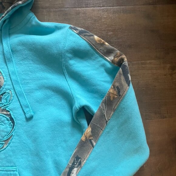 Legendary Whitetails Women’s Camo Trim Hoodie Size M – Turquoise Deer Logo Sweat - Picture 3 of 9